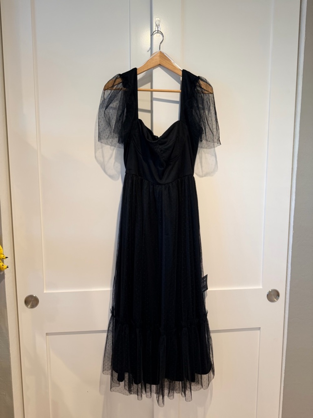 Lulu's Black Tulle Puff-Sleeve Maxi Dress